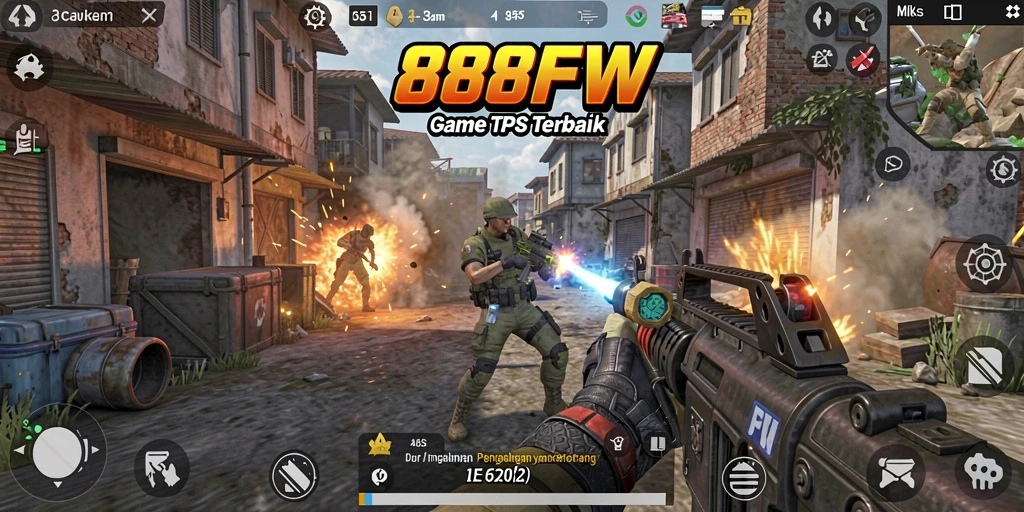 Screenshot utama 888FW menampilkan aksi intens dalam gameplay TPS.
