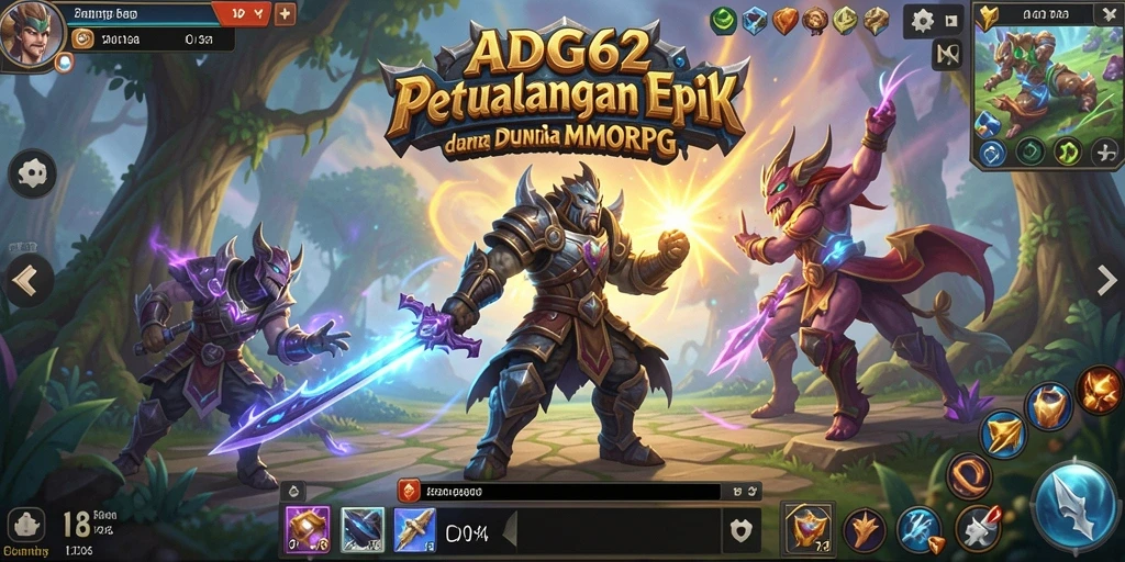 Tangkapan layar utama dari gameplay <strong>ADG62</strong> menampilkan pertempuran epik di dunia fantasi.
