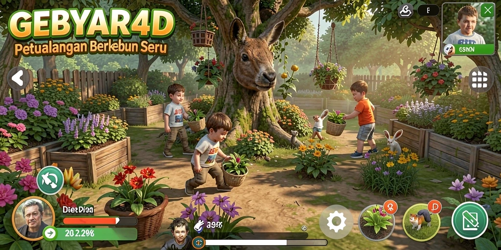 Screenshot gameplay GEBYAR4D menampilkan ladang yang indah dan berwarna-warni.