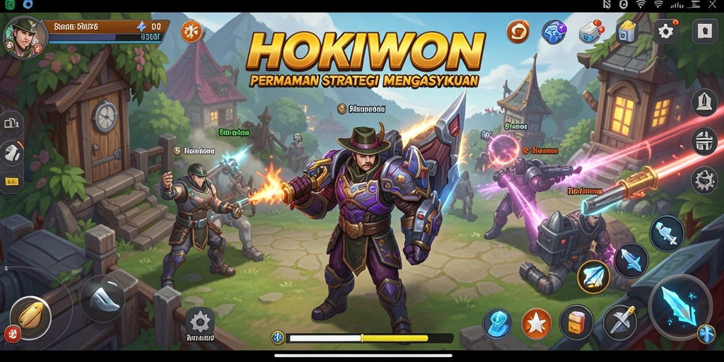Tangkapan layar utama HOKIWON menampilkan aksi strategis dalam permainan.