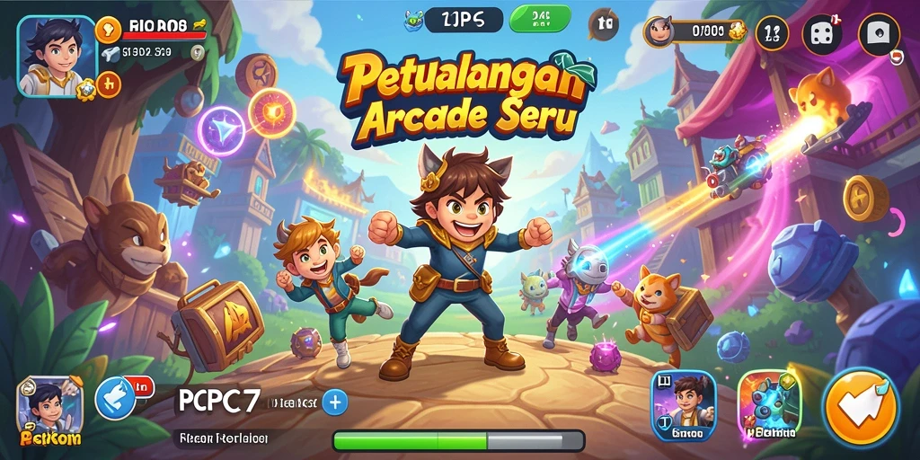 Tampilan gameplay PCPC7 dengan aksi seru dan warna-warni grafis yang memikat.