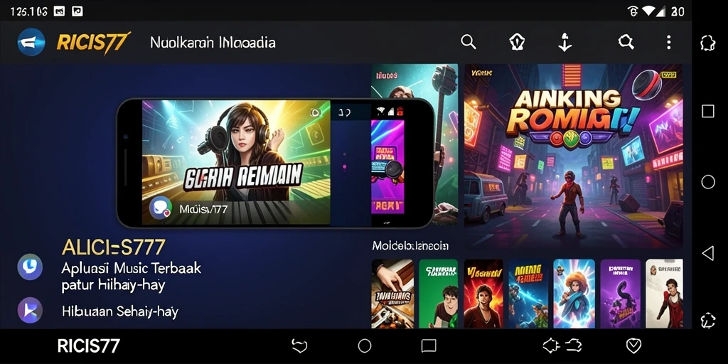 Screenshot RICIS77 menampilkan pengguna yang menikmati musik dengan fitur karaoke.