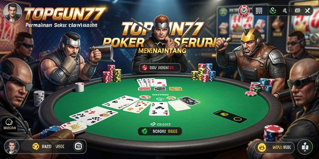 Gambaran gameplay Poker yang menegangkan di TOPGUN77.